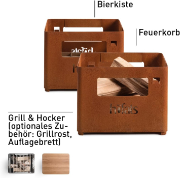 Preview: Höfats® BEER BOX Feuerkorb & Grill & Bierkiste & Hocker Rostpatina
